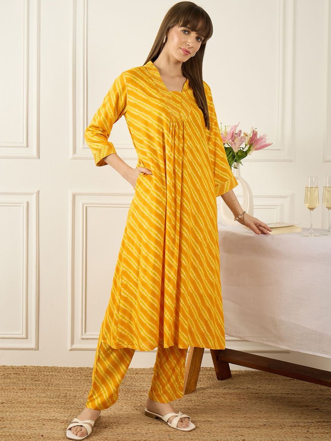 Floral Printed Thread Work Pure Cotton Kurta With Palazzos