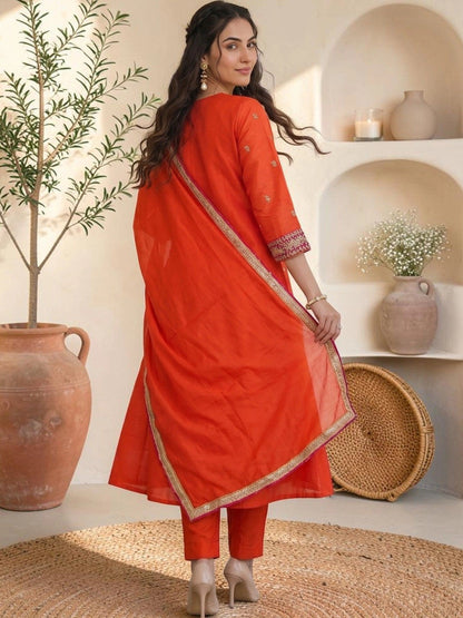Women Ethnic Motifs Embroidered Regular Thread Work Kurta with Trousers & With Dupatta