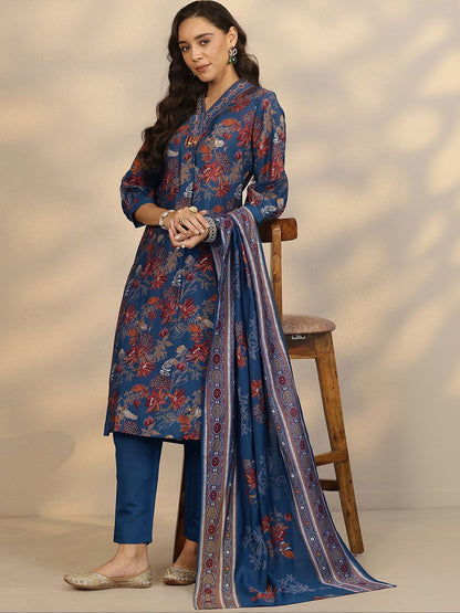 Women Floral Printed Regular Kurta with Trousers & With Dupatta