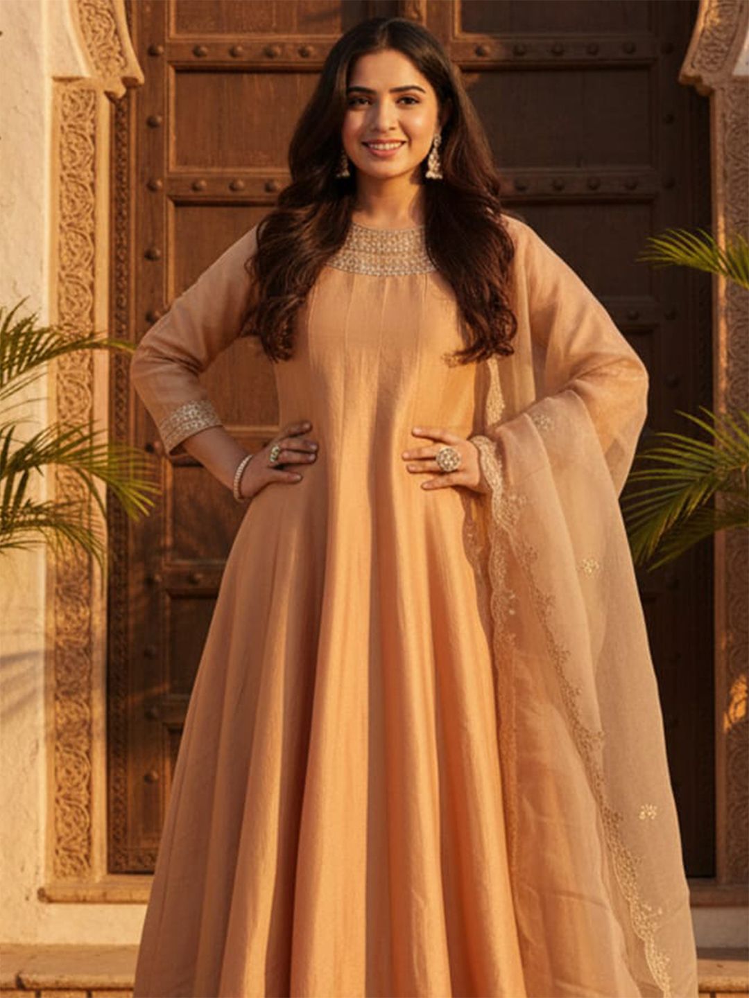 Dhiyona IE Women Ethnic Motifs Embroidered Regular Kurta with Trousers & Dupatta