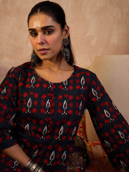 Dhiyona IE Printed Round Neck Pure Cotton Tunic With Trouser