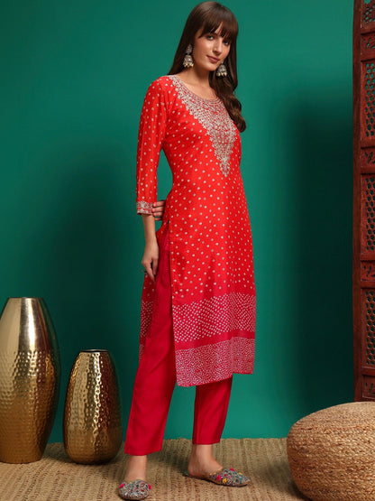 Women Ethnic Motifs Printed Regular Thread Work Kurta with Trousers & With Dupatta