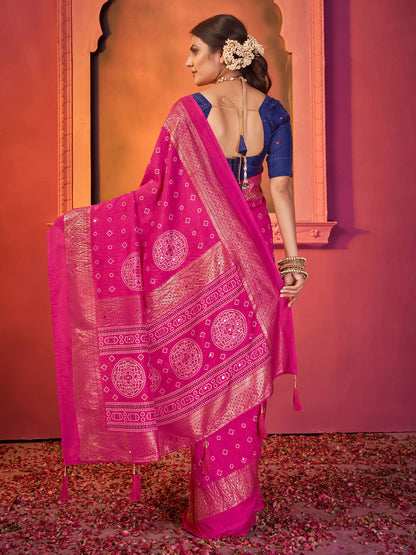 Women's Tussar Silk Navy Blue Embellished Designer Saree With Blouse Piece