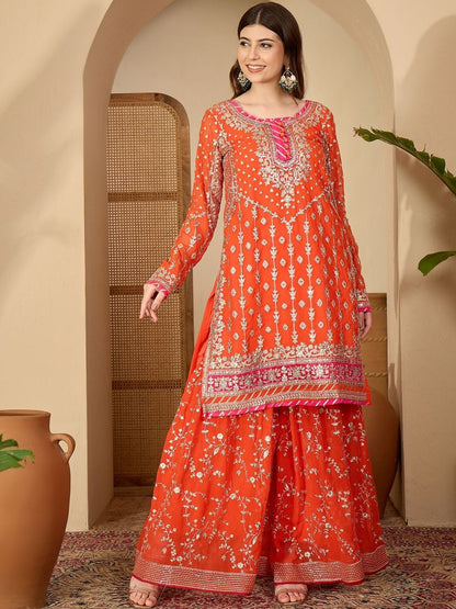 Dhiyona SN Women Ethnic Motifs Embroidered Regular Thread Work Kurta & Sharara With Dupatta