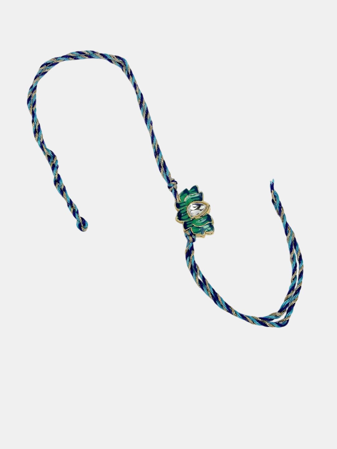 Dhiyona Set Of 2 Kundan-Studded & Beaded Lotus Shape Bhaiya Bhabhi Rakhis With Roli Chawal