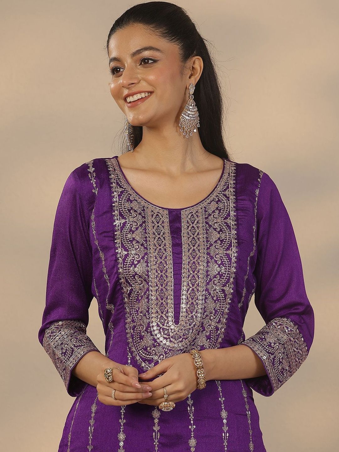 Dhiyona LL Women Ethnic Motifs Embroidered Regular Kurta with Sharara & With Dupatta
