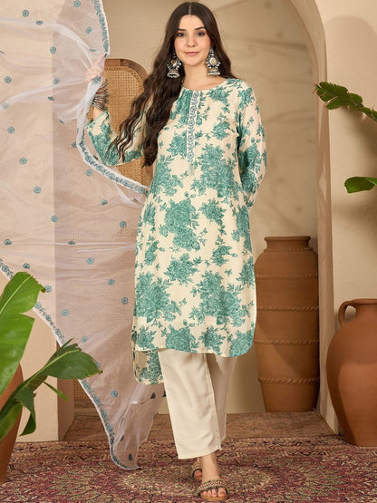 Women Floral Printed Regular Kurta with Trousers & With Dupatta
