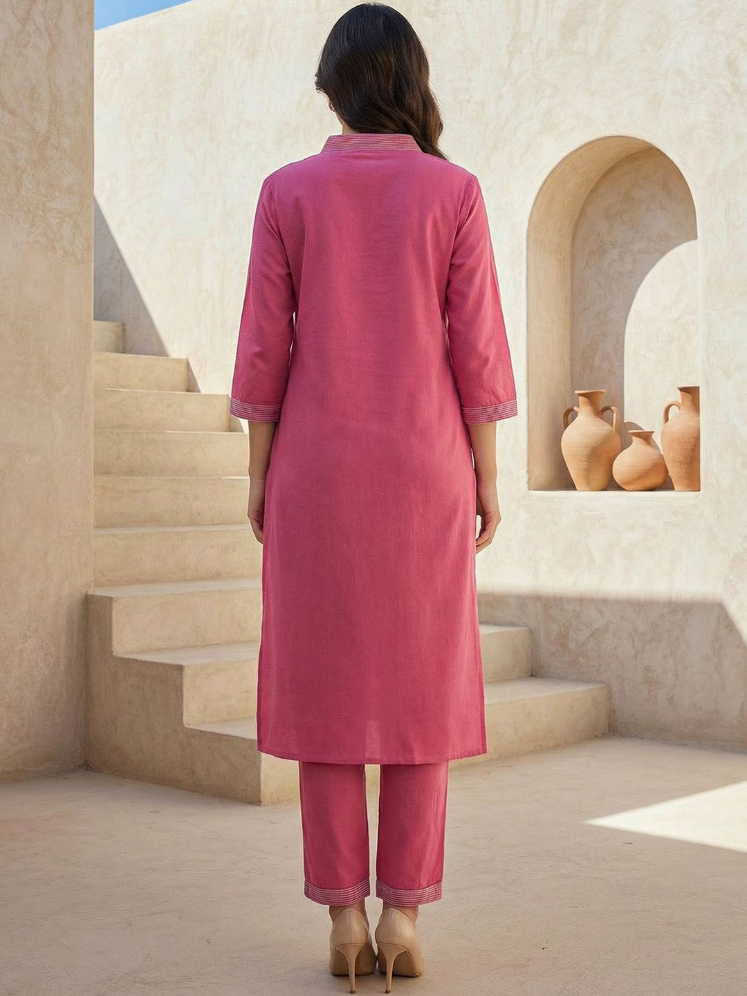 Women Regular Thread Work Kurta with Trousers