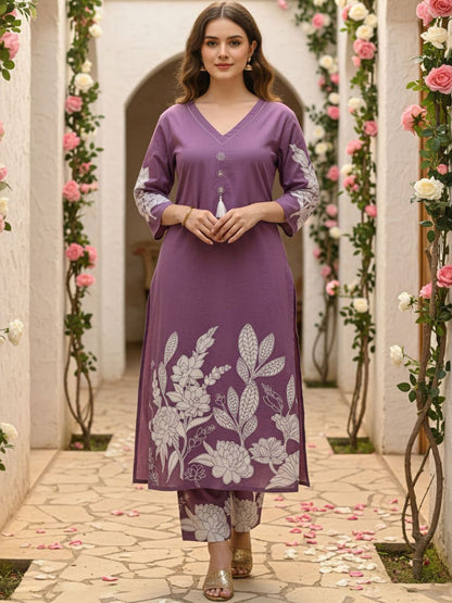 Women Floral Printed Regular Pure Cotton Kurta with Trousers
