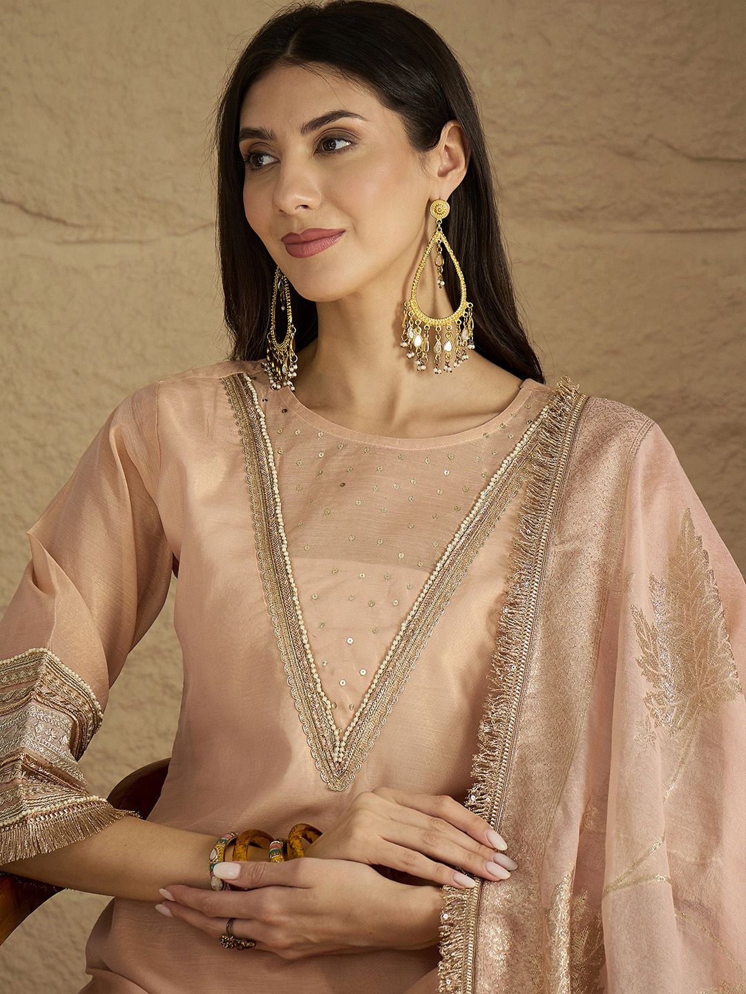 Dhiyona VA Women Solid Kurta with Palazzo & Dupatta