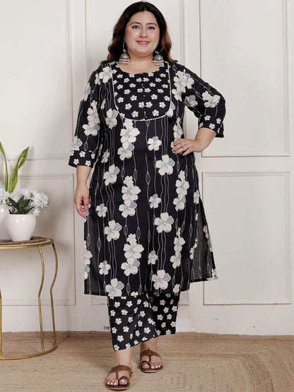 Dhiyona KL Women Floral Printed Cotton Kurta & Trousers With Dupatta