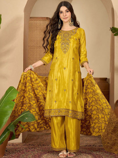 Zari Sequence Thread Embroidered Kurta With Trousers & Dupatta