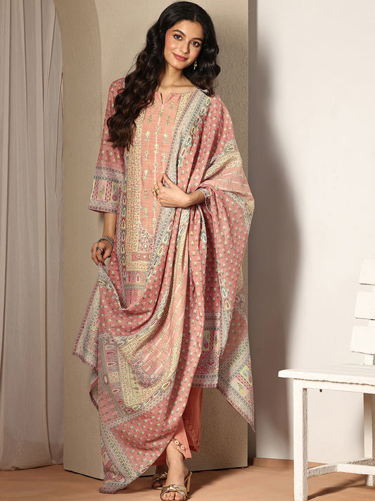 Women Ethnic Motifs Printed Regular Mirror Work Linen Kurta with Trousers & With Dupatta