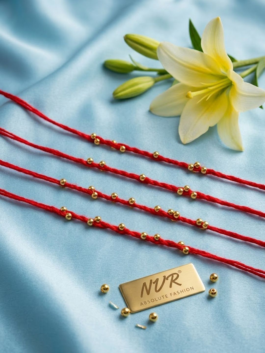 Dhiyona Set Of 4 Traditional Red Thread Rakhi With Roli Chawal Chandan Mishri