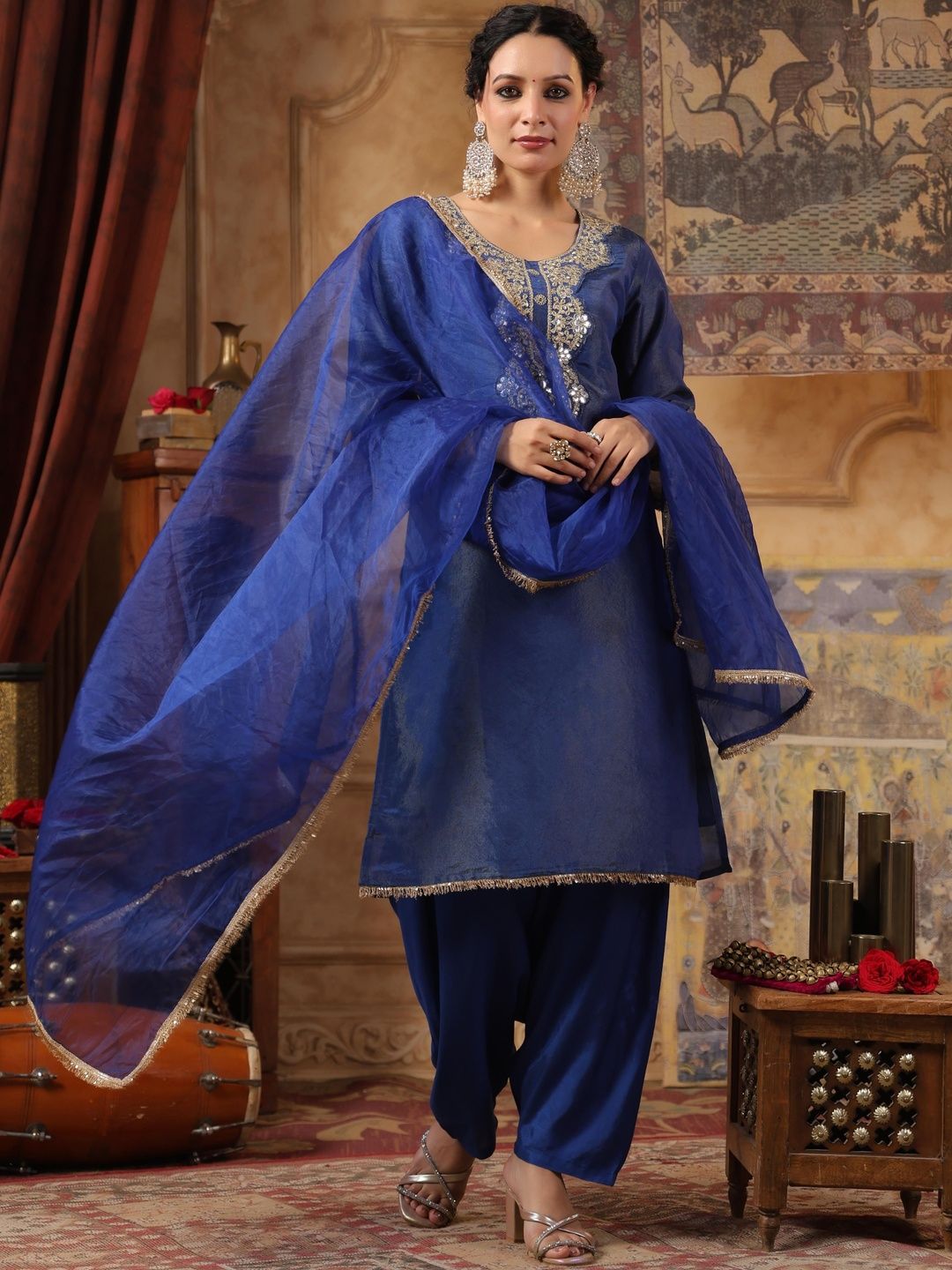 Dhiyona SC Women Embroidered Regular Kurta with Sharara & Dupatta