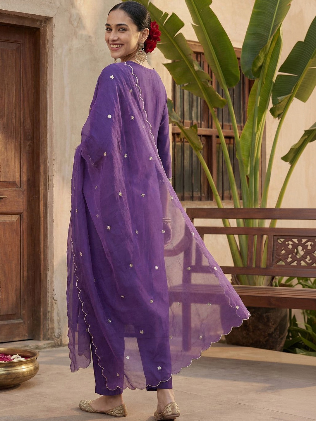 Women Ethnic Motifs Embroidered Regular Kurta with Trousers & With Dupatta