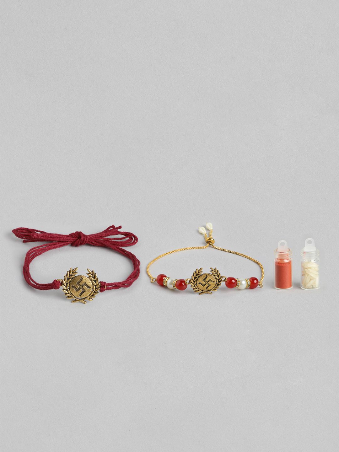 Dhiyona Unisex Set of 2 Beaded Bhai Bhabhi Rakhis With Roli & Chawal