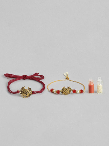 Dhiyona Unisex Set of 2 Beaded Bhai Bhabhi Rakhis With Roli & Chawal