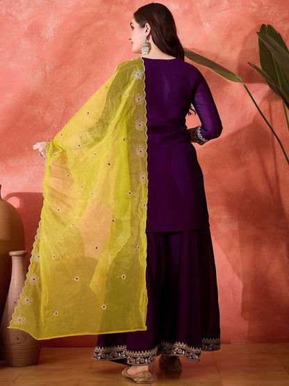Dhiyona SN Embroidered Kurta & Palazzos With Dupatta