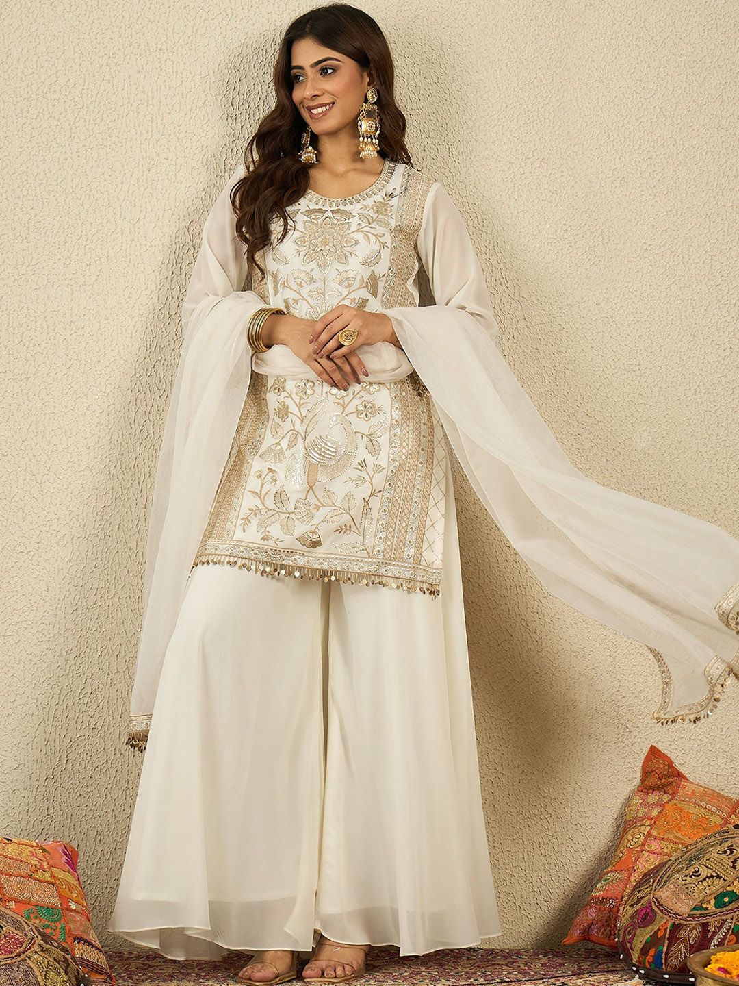 Dhiyona IN Women Ethnic Motifs Embroidered Kurta with Palazzo & Dupatta
