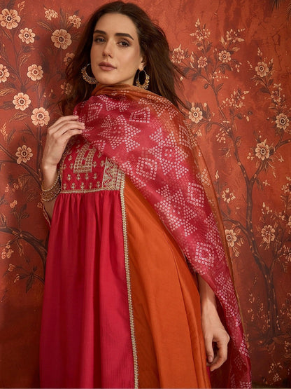 Women Ethnic Motifs Embroidered Empire Thread Work Kurta with Trousers & With Dupatta