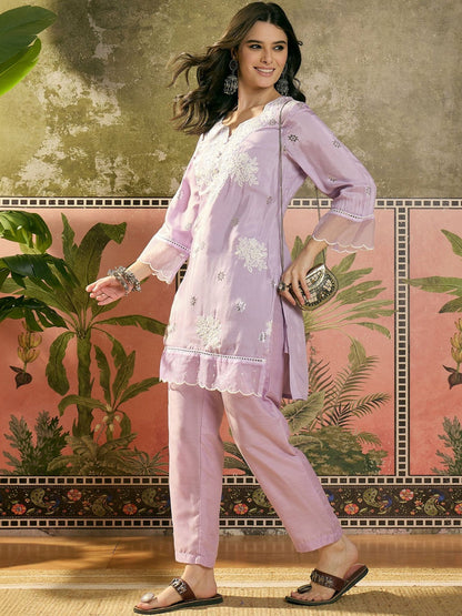 Embroidered Round Neck Kurta & Trousers Kurta Set