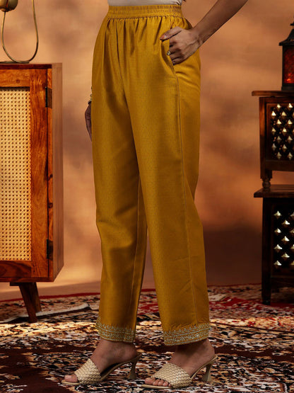 Floral Embroidered Zari Yoke Design Panelled A Line Kurta with Palazzos & Dupatta
