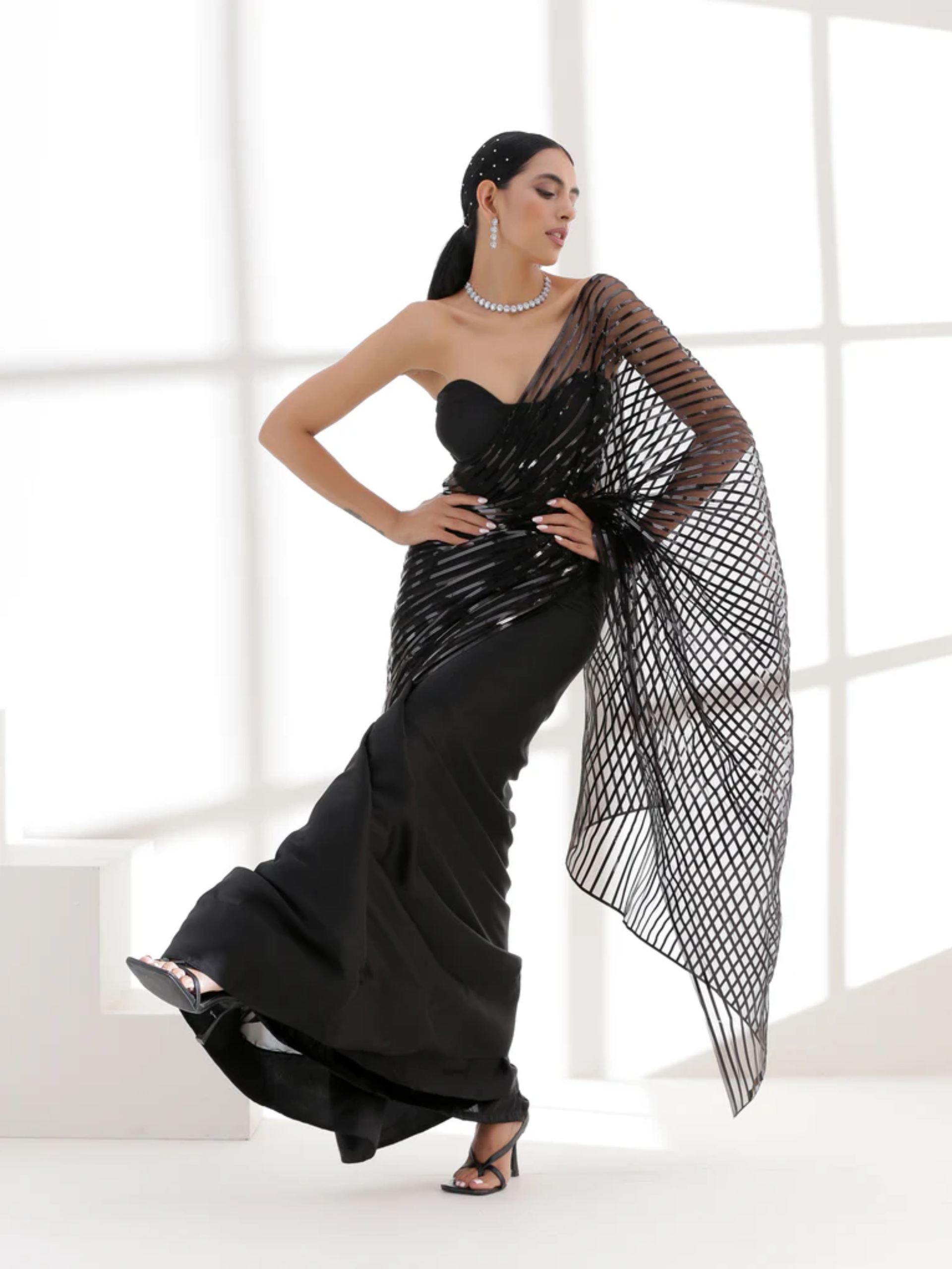 Dhiyona ST Black Impression Net saree