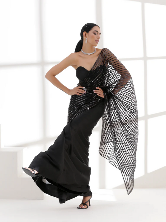 Dhiyona ST Black Impression Net saree
