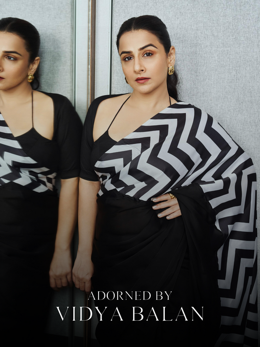 Dhiyona ST Born Pretty Chevron Triangle Satin Saree with Blouse fabric