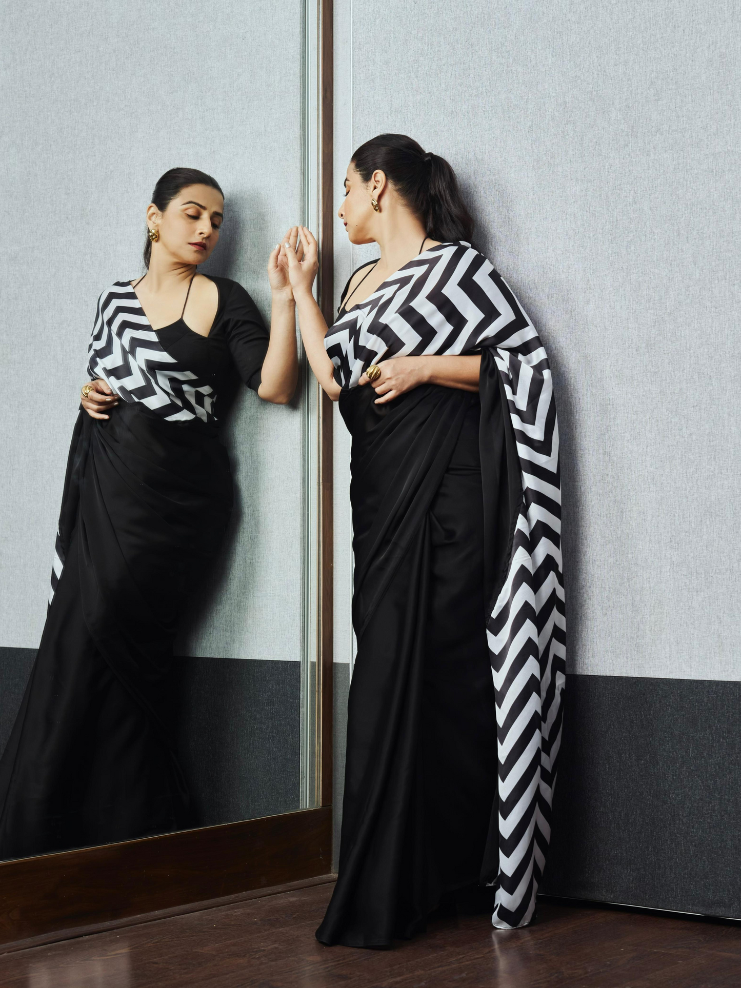 Dhiyona ST Born Pretty Chevron Triangle Satin Saree with Blouse fabric