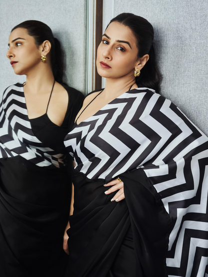 Dhiyona ST Born Pretty Chevron Triangle Satin Saree with Blouse fabric