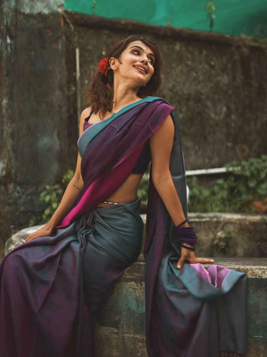 Dhiyona ST Rarity Ombre Butter Chiffon Saree with Lace & Blouse fabric