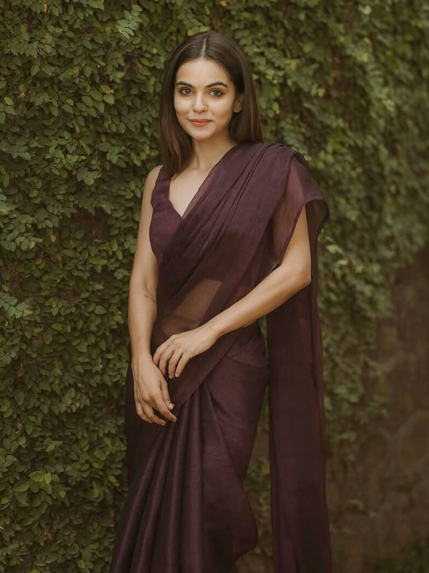 Dhiyona ST Dual Shade Wine Shimmer Chiffon Saree