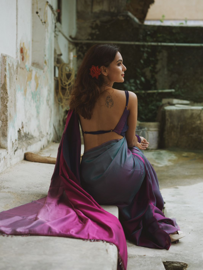 Dhiyona ST Rarity Ombre Butter Chiffon Saree with Lace & Blouse fabric