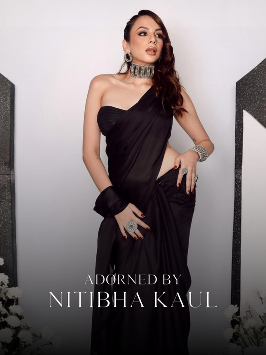 Dhiyona ST Black Satin Beauty Saree with Black Lace