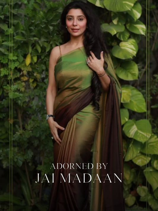 Dhiyona ST Dark Chocolate & Green Satin Ombre' Saree