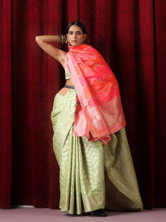 Dhiyona ST Fuschia Pink Chevron Jacquard Dupatta