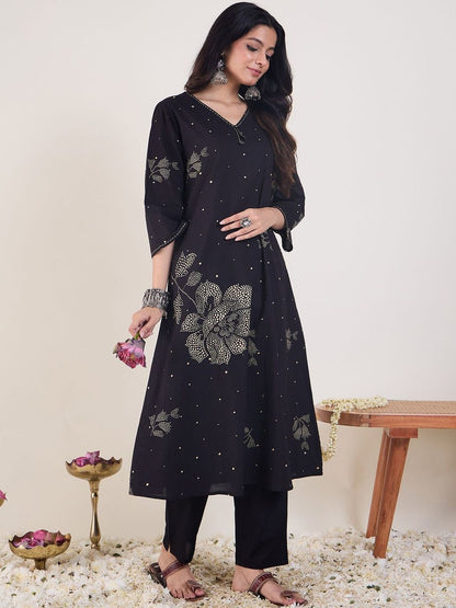 Dhiyona IE Printed V-Neck Pure Cotton Tunic With Trousers