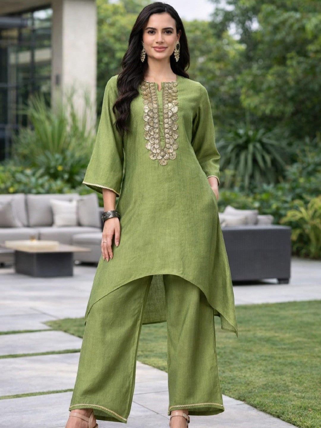 Dhiyona SN Women Solid Yoke Design Kurta with Palazzo