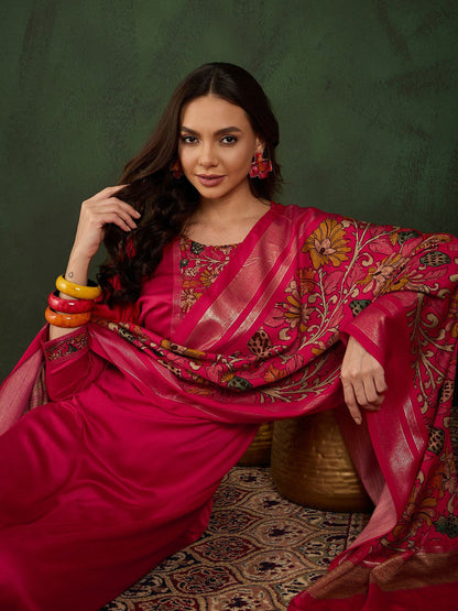 Floral Printed Straight Kurta With Trouser & Dupatta