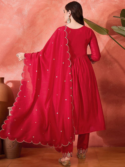 Zari Sequence Cut Work Emboridered Kurta Set With Dupatta