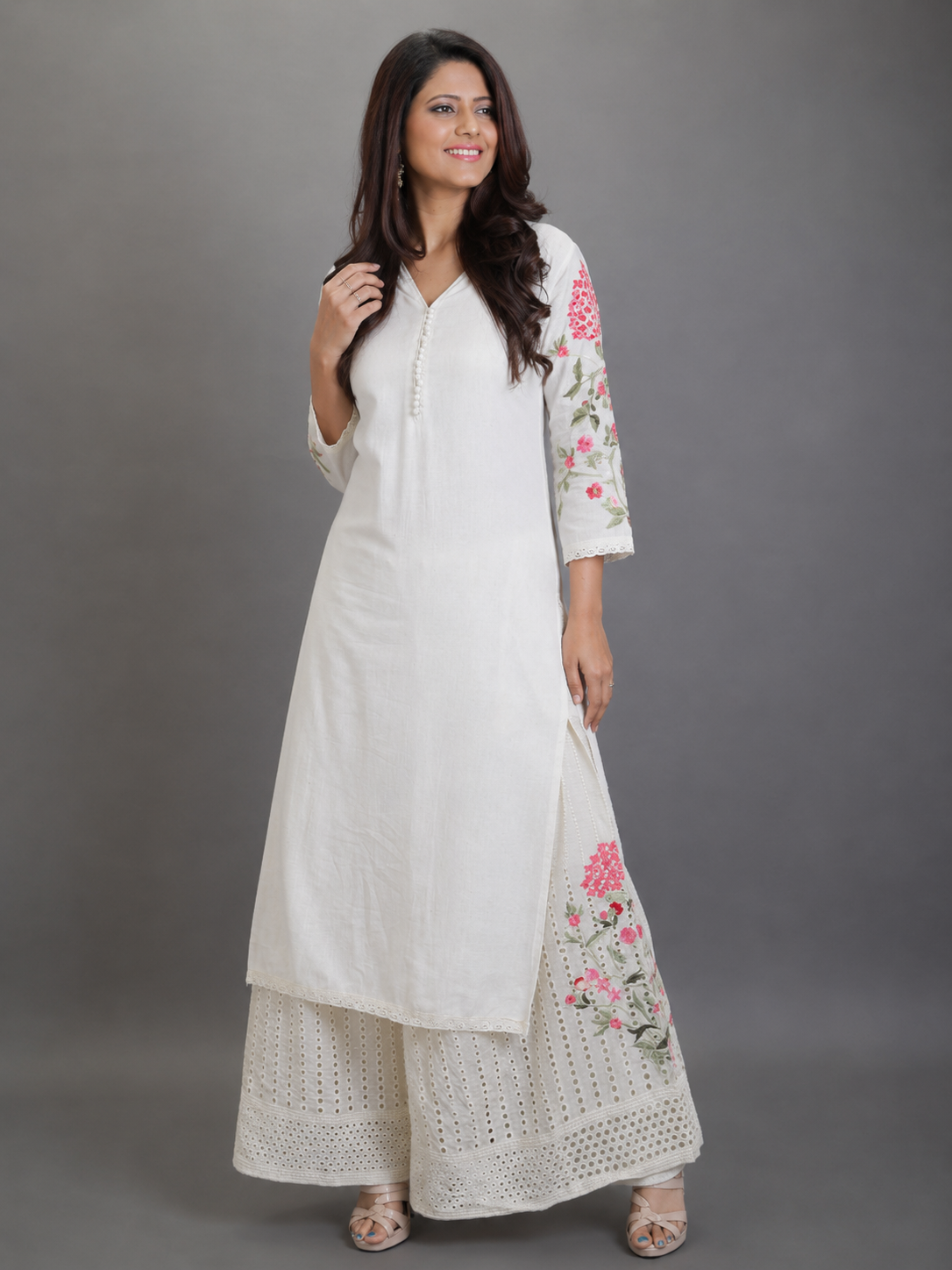 Cotton Embroidred Kurta with Heavy Hakoba embroidered Pallazos
