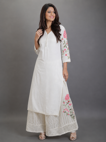 Cotton Embroidred Kurta with Heavy Hakoba embroidered Pallazos