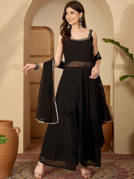 Dhiyona SN Women Ethnic Motifs Embroidered Mirror Work Kurta with Palazzos & With Dupatta