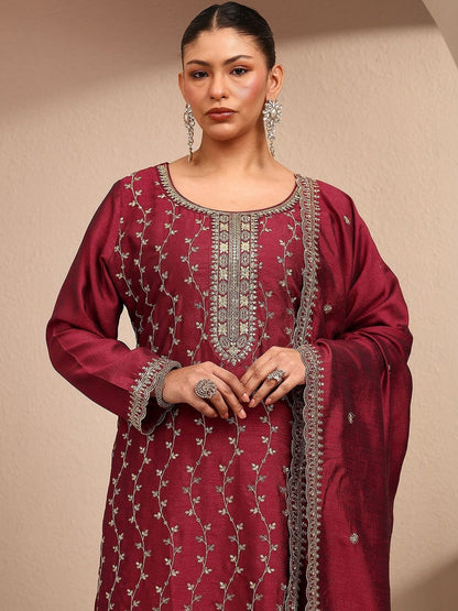 Dhiyona Women's Ethnic Motifs Embroidered Regular Thread Work Kurta with Palazzos & With Dupatta