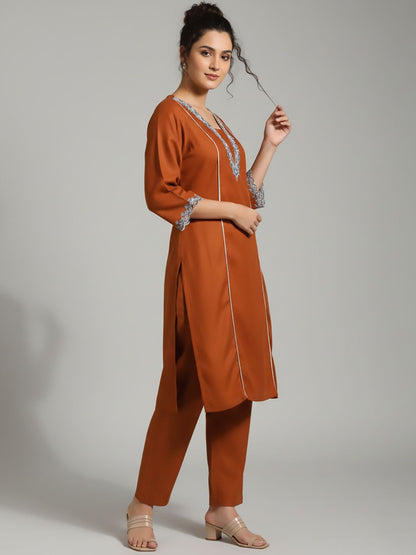 Rust Embroidered Tunic & Trousers Co-Ords Set