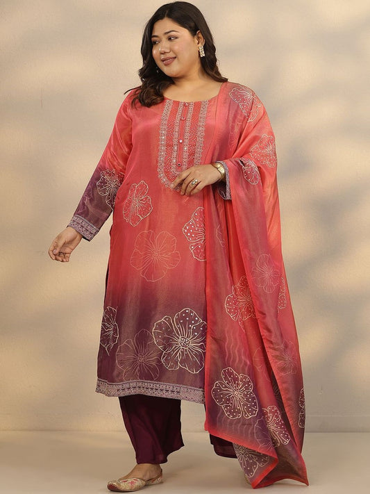 Dhiyona Women's Plus Size Floral Printed Kurta with Trousers & Dupatta