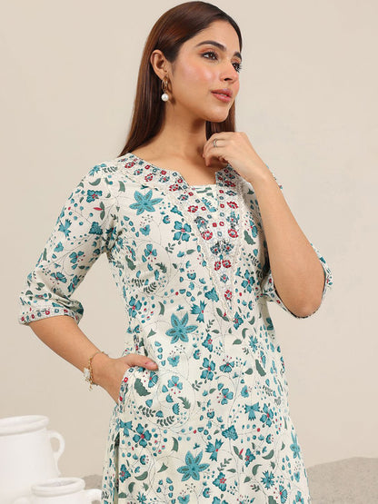 Floral Printed Regular Mirror Work Kurta With Salwar