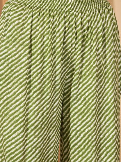 Dhiyona SN Women's Leheriya Printed Straight Kurta With Palazzo & Dupatta